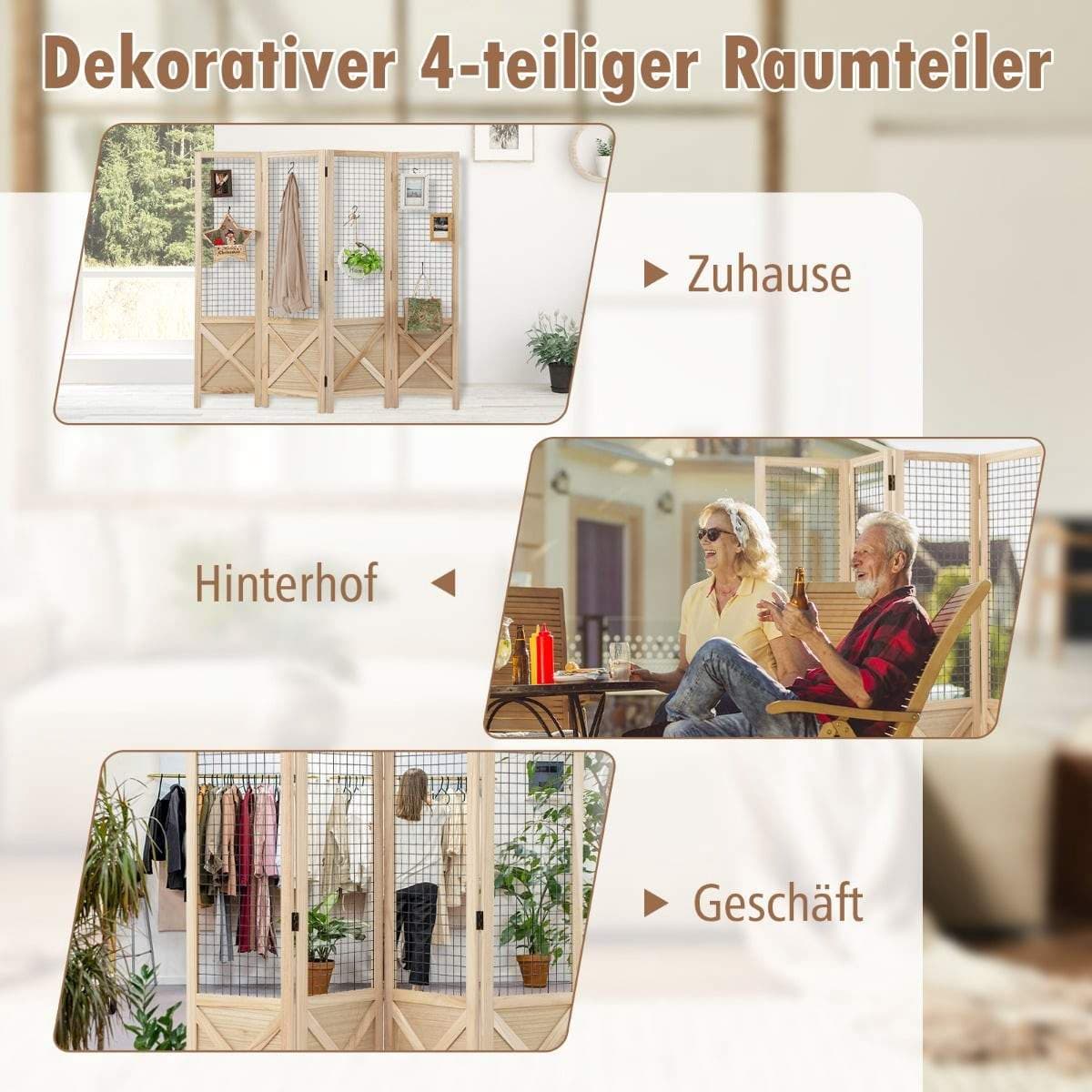 Sammenleggbar romdeler – 4-panels treskjerm, 151 x 144 cm