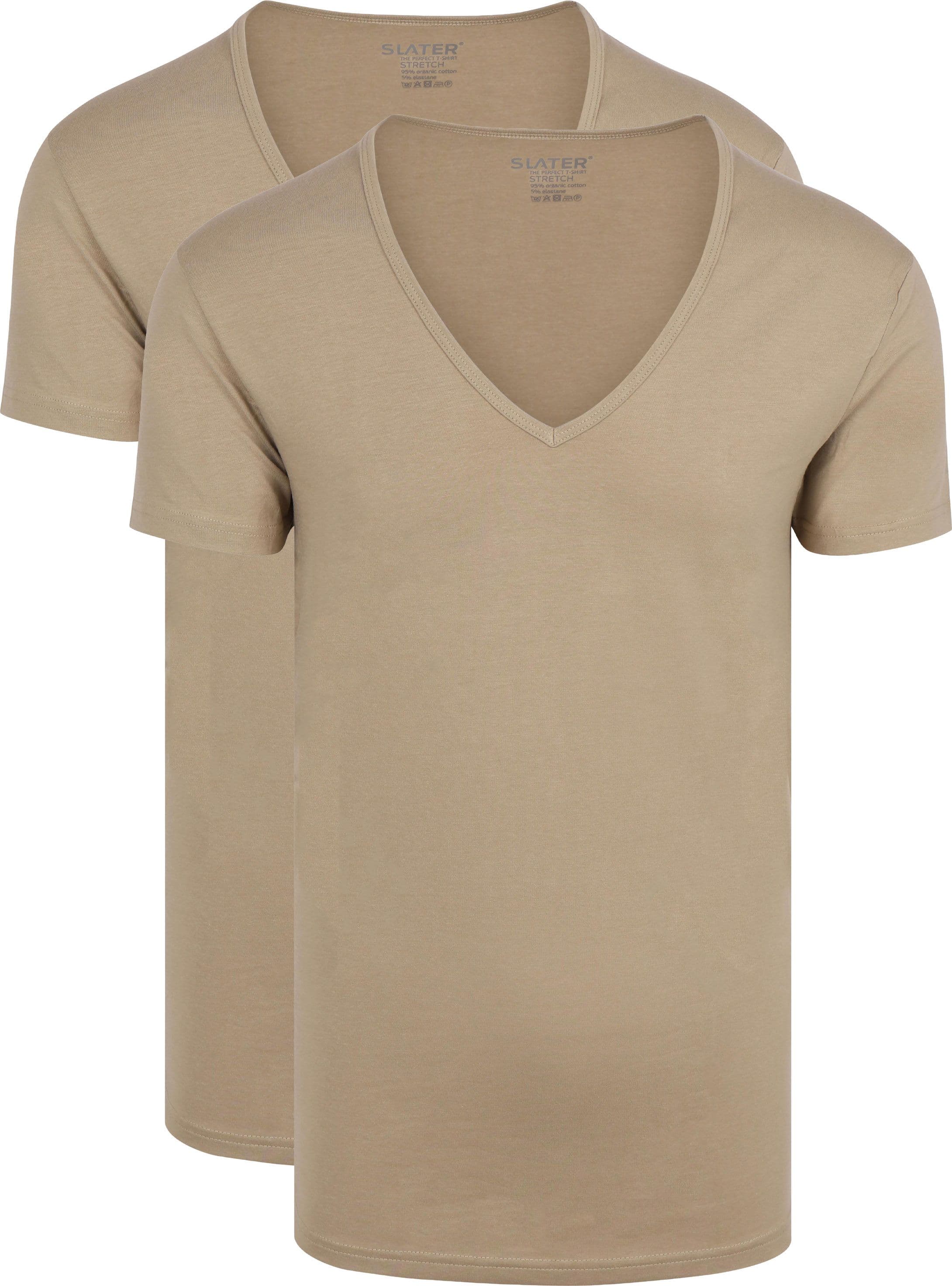 Slater 2-pack Stretch Usynlig Undershirt V-hals Beige Størrelse XL