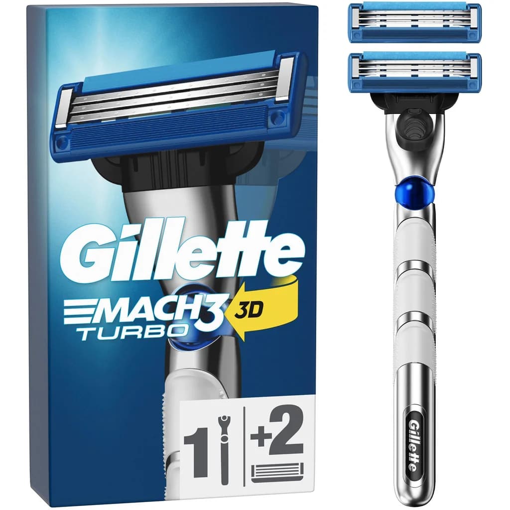 Gillette Gillette Mach3 Turbo barberhøvel + 2 barberblad 7702018514472 Tilsvarer: N/A