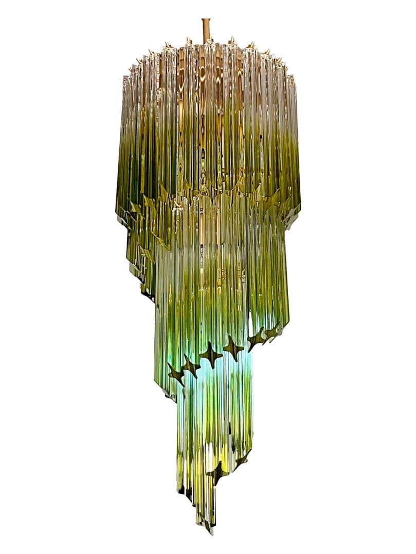 Murano Lysekrone - Spiral - 54 prismer - Grønn Krom patinert