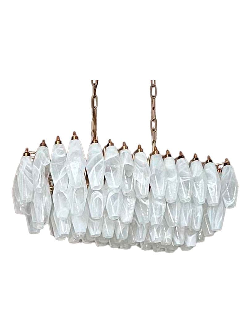 Murano Lysekrone - Poliedri - 84 glass - Hvit Alabaster Matt gull uten patina