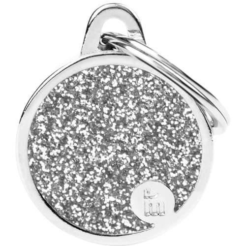 Myfamily Shine Circle Glitter ID tag - 21x26 mm - Sølv