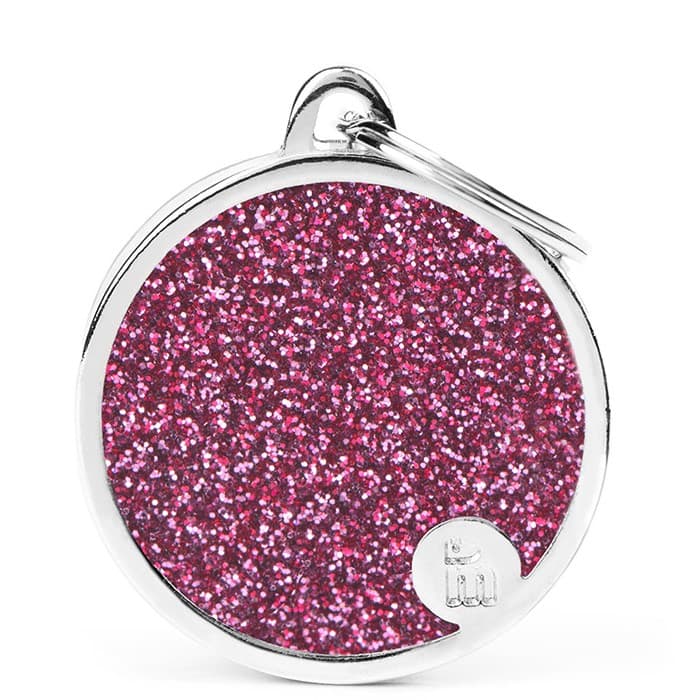 Myfamily Shine Circle Glitter ID tag - 32x37 mm - Rosa