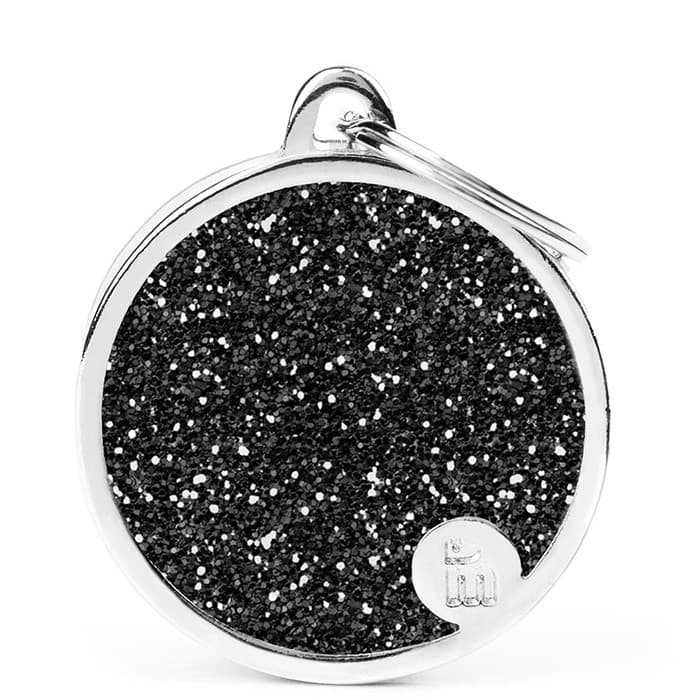 Myfamily Shine Circle Glitter ID tag - 32x37 mm - Sort