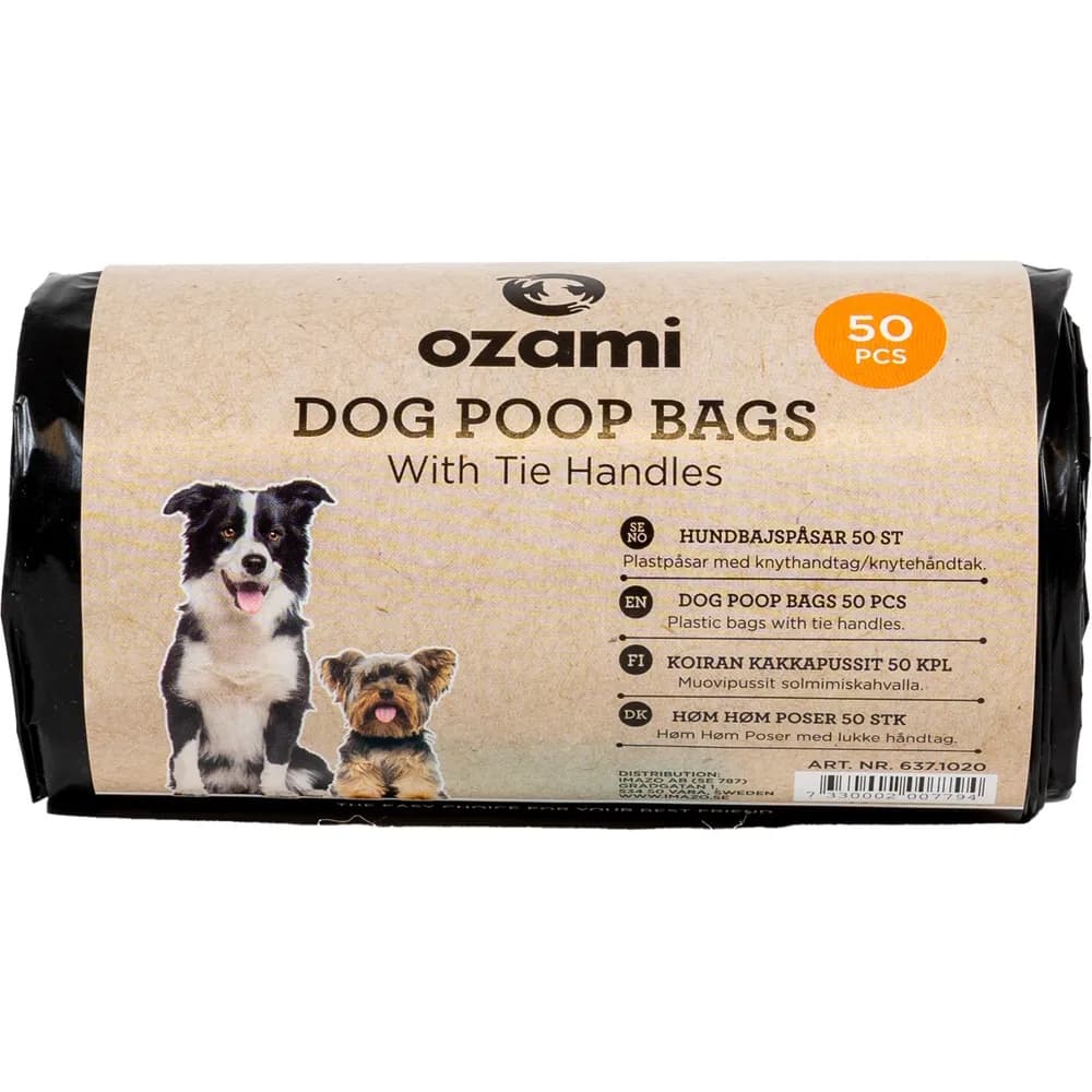 Hundepose Ozami med knytehåndtak 50stk - Sort