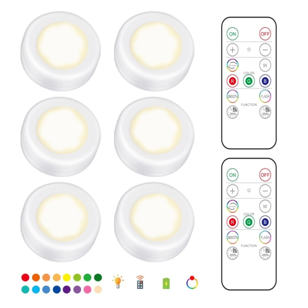 6 LED-spotlights 2 fjernkontroller RGB Design - Flerfarget