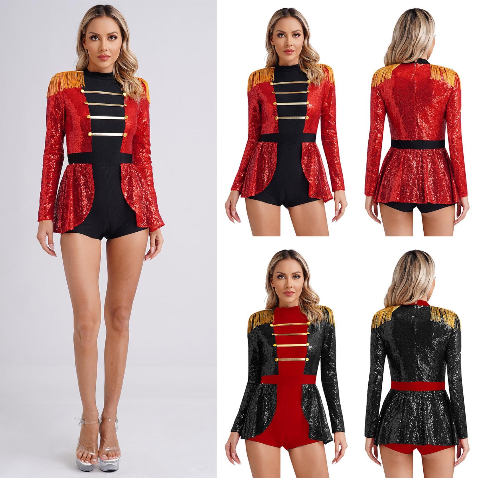 Kvinners Halloween Ringmaster Bodysuit Dress Paljett Jumpsuit Circus Cosplay Kostymer cm Rød