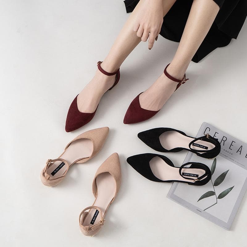 Kvinners flatbunnede spisse hule ord med Fairy Shoes Arbeidssko cm vinrød farge