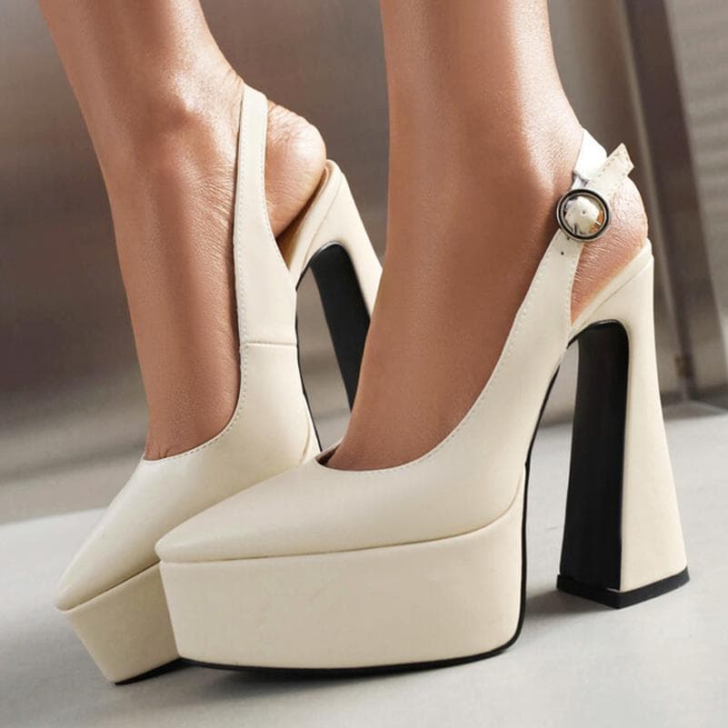 FOREADA Dames Slingbacks PU Lær Sandaler Plattform Superhøye Kilehæler Spiss Tå Sexy Fest Sommersko Beige 35-43 cm Svart