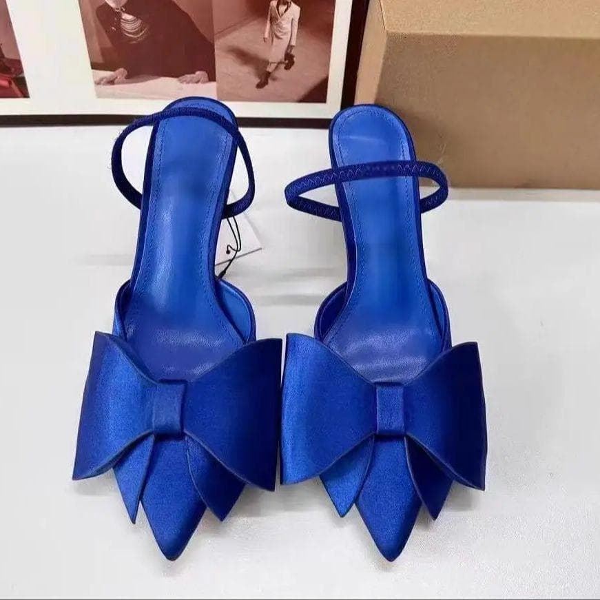 TRAF Blå Sløyfe Høye Hæler For Kvinne Mote Spiss Tå Stiletter Slingbacks Sandaler Pumps 2024 Høst Elegante Kvinne Hælesko cm