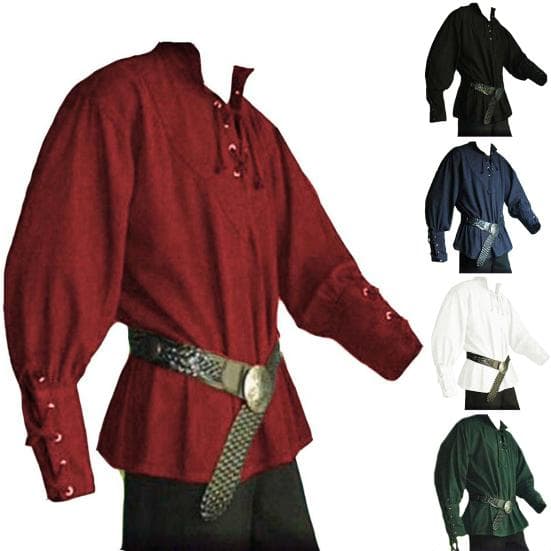 Stativ krage Langermet menn skjorte bandasje ensfarget Halloween ridder skjorte middelaldersk klær Cosplay kostyme cm Grønn