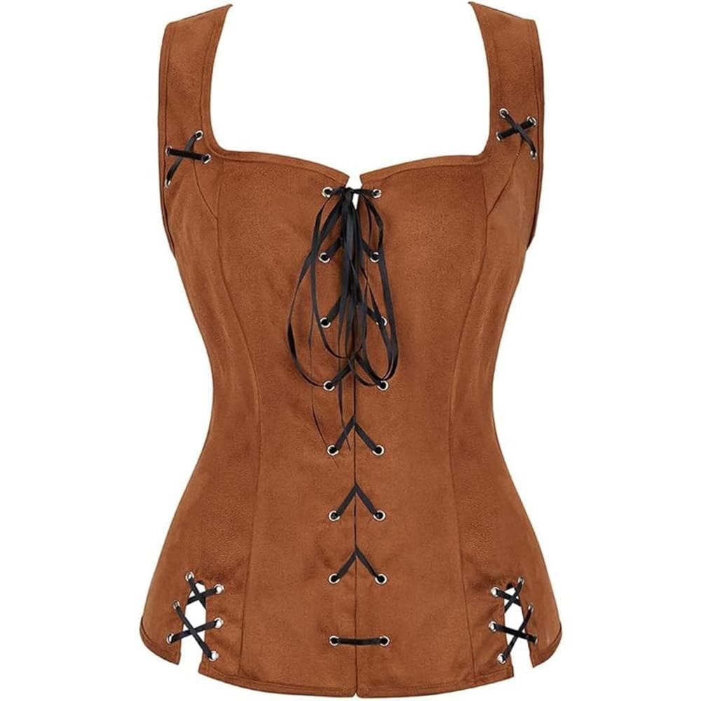 Dame Snøret Pirat Renessanse Steampunk Pirat Vest Viking Kostyme Byste Kostyme Bonde Livstykke cm kaffe