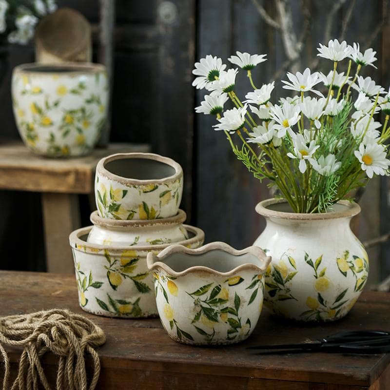 Blomsterpotte Sitron Overglasert Farge Keramikk Moderne Minimalistisk Hagearbeid Grønn Plante Skrivebord Vegghengsdekorasjon Dreneringshull