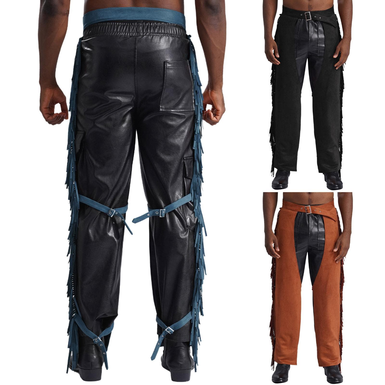Herre Western Semsket Skinn Frynser Cowboybukser med Špen Skritt Detalj for Halloween Utkledningsfest Kostyme cm brun