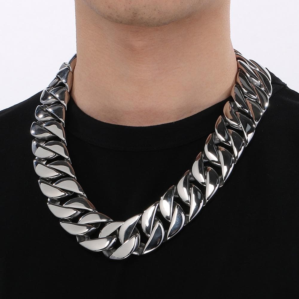 50/60/70CM 31MM Stort Kubansk Lenkekjede Halskjede For Menn Tung Gullfarge Matt Rustfritt Stål Choker Halskjeder Smykketilbehør sølv