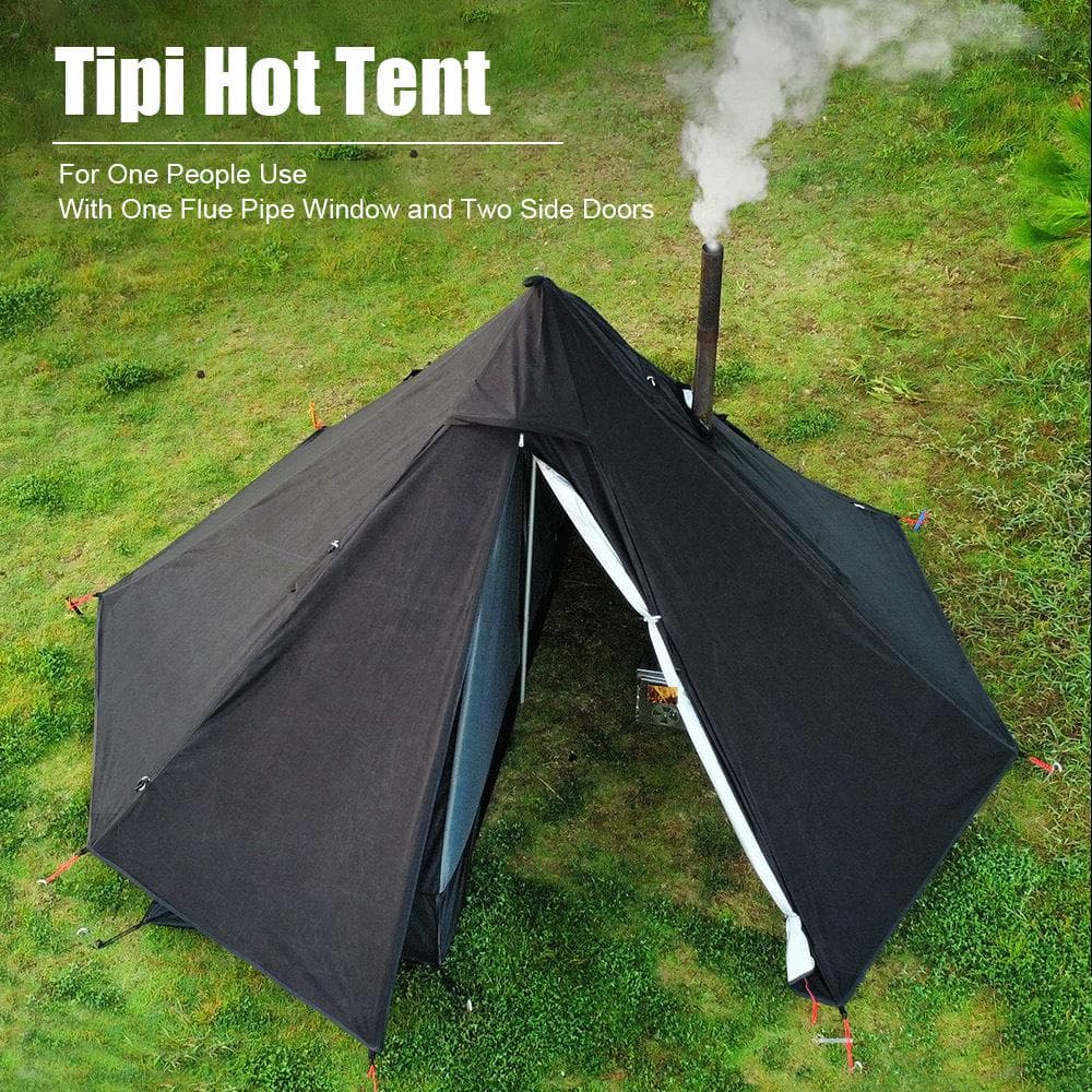Camping tipi telt Utendørs pyramide telt Single People Tipi Hot Telt for Camping Fotturer Svart