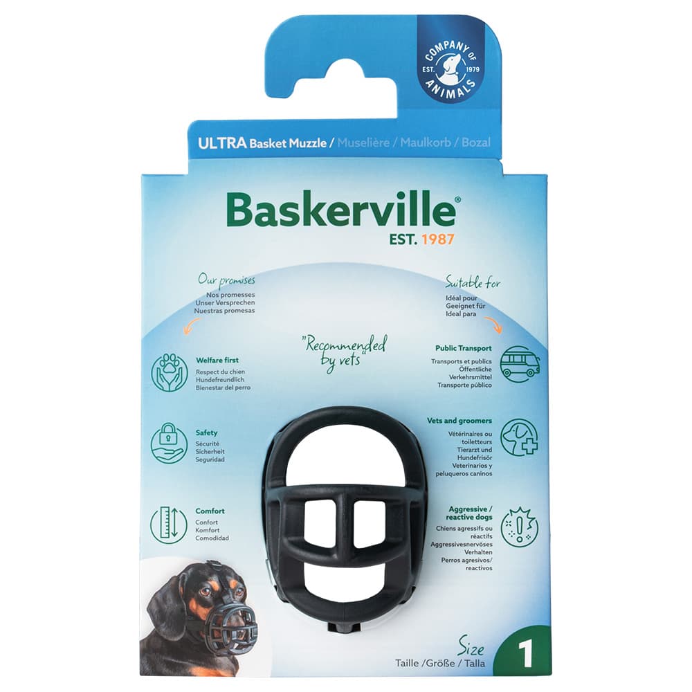Munnkurv Baskerville Ultra 2.0 - Str 1, f.ex. Yorkshire Terrier, Malteser