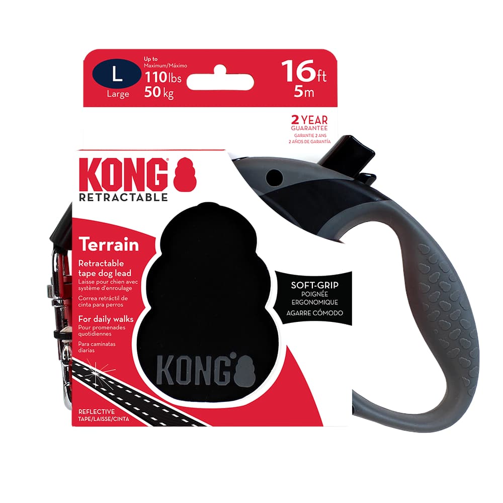 KONG Terrain uttrekkbart bånd svart - Størrelse L: opptil 50 kg, lengde ca. 5 m