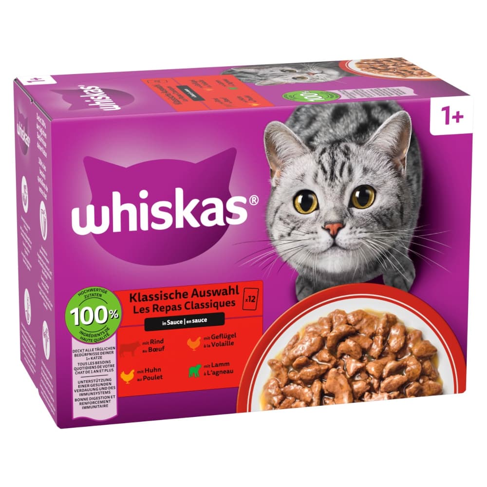 Megapakke Whiskas 1+ Adult porsjonsposer 24 x 85 g - Klassisk utvalg i saus (24x85g)