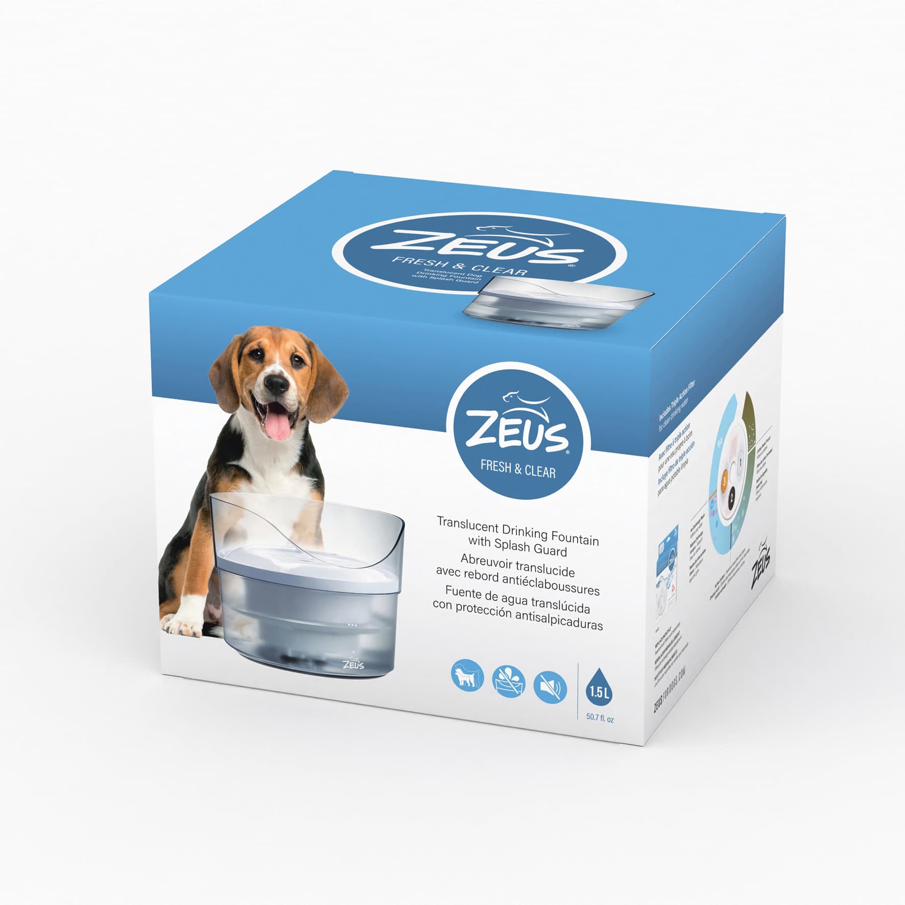 Zeus Fresh & Clear drikkefontene med sprutbeskyttelse - Drikkefontene 1,5 liter