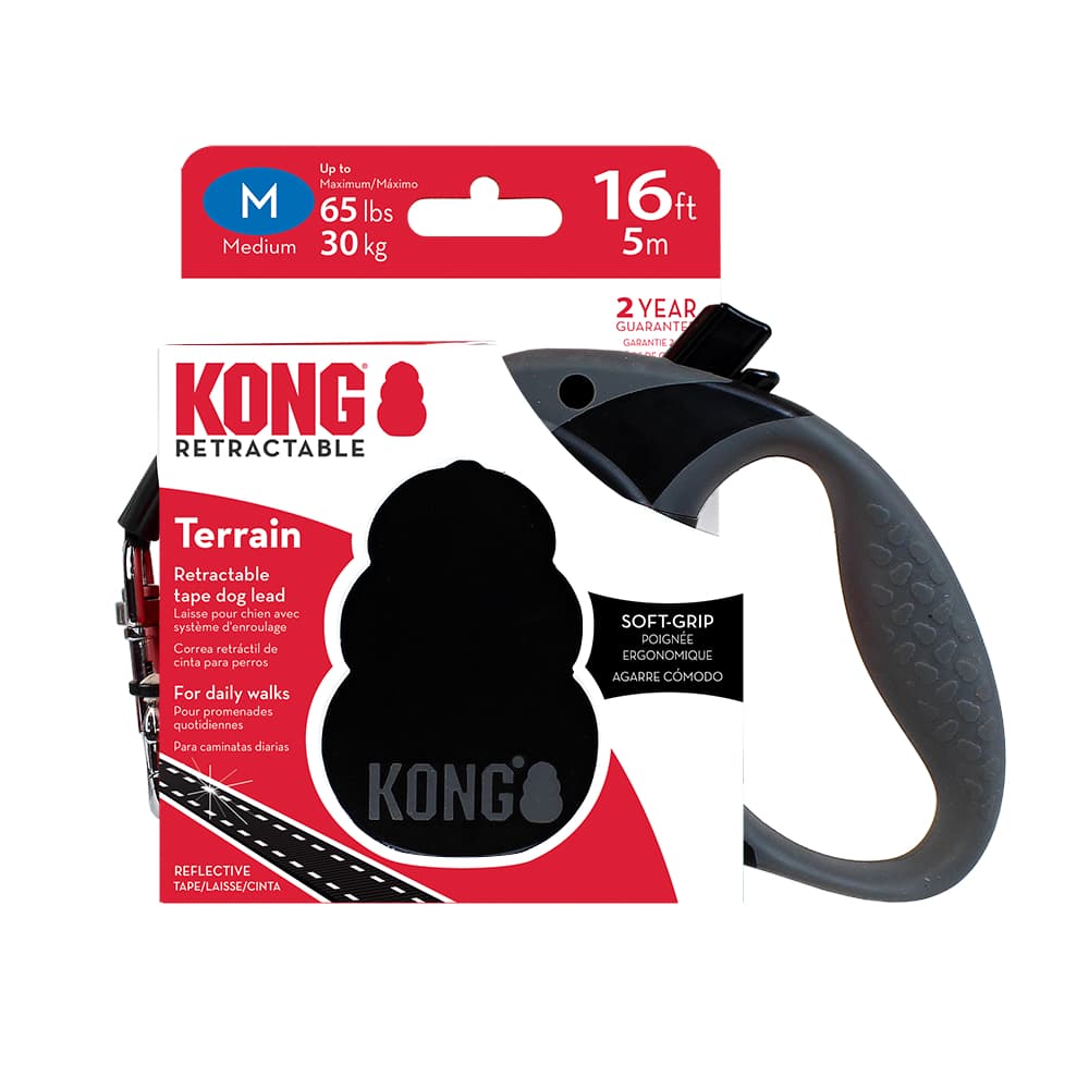 KONG Terrain uttrekkbart bånd svart - Størrelse M: opptil 30 kg, lengde ca. 5 m