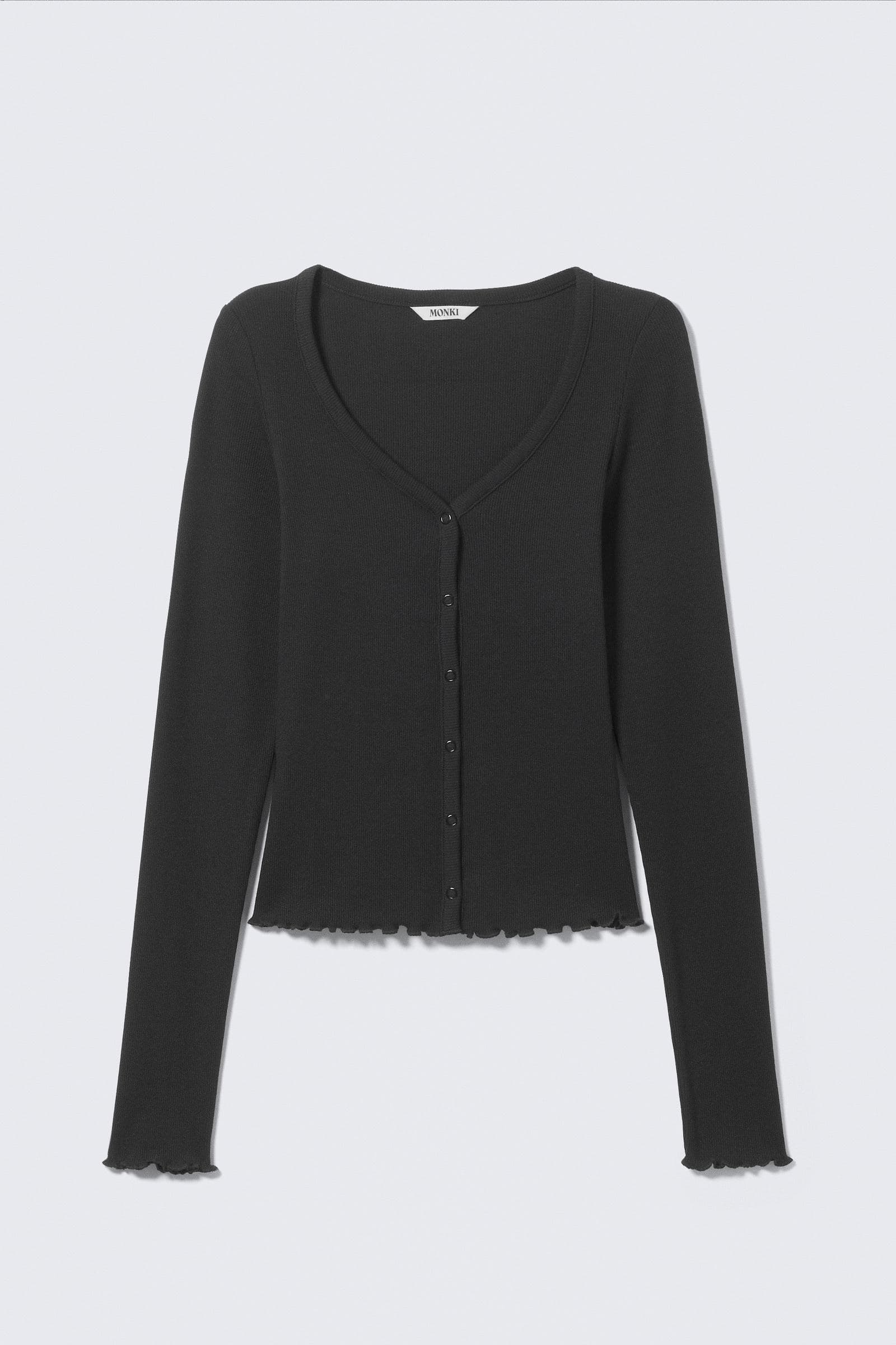 Langermet pyjamascardigan i ribbestoff