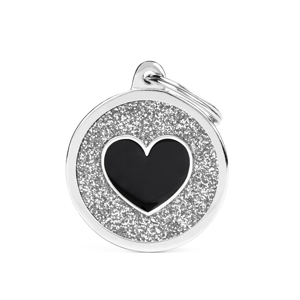 Myfamily hjerte i Shine Circle ID tag - Sort/grå