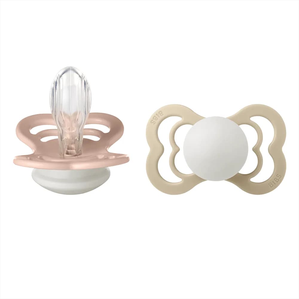 BIBS Supreme 2 PACK silikon størrelse 2 Blush GLOW/Vanilla GLOW