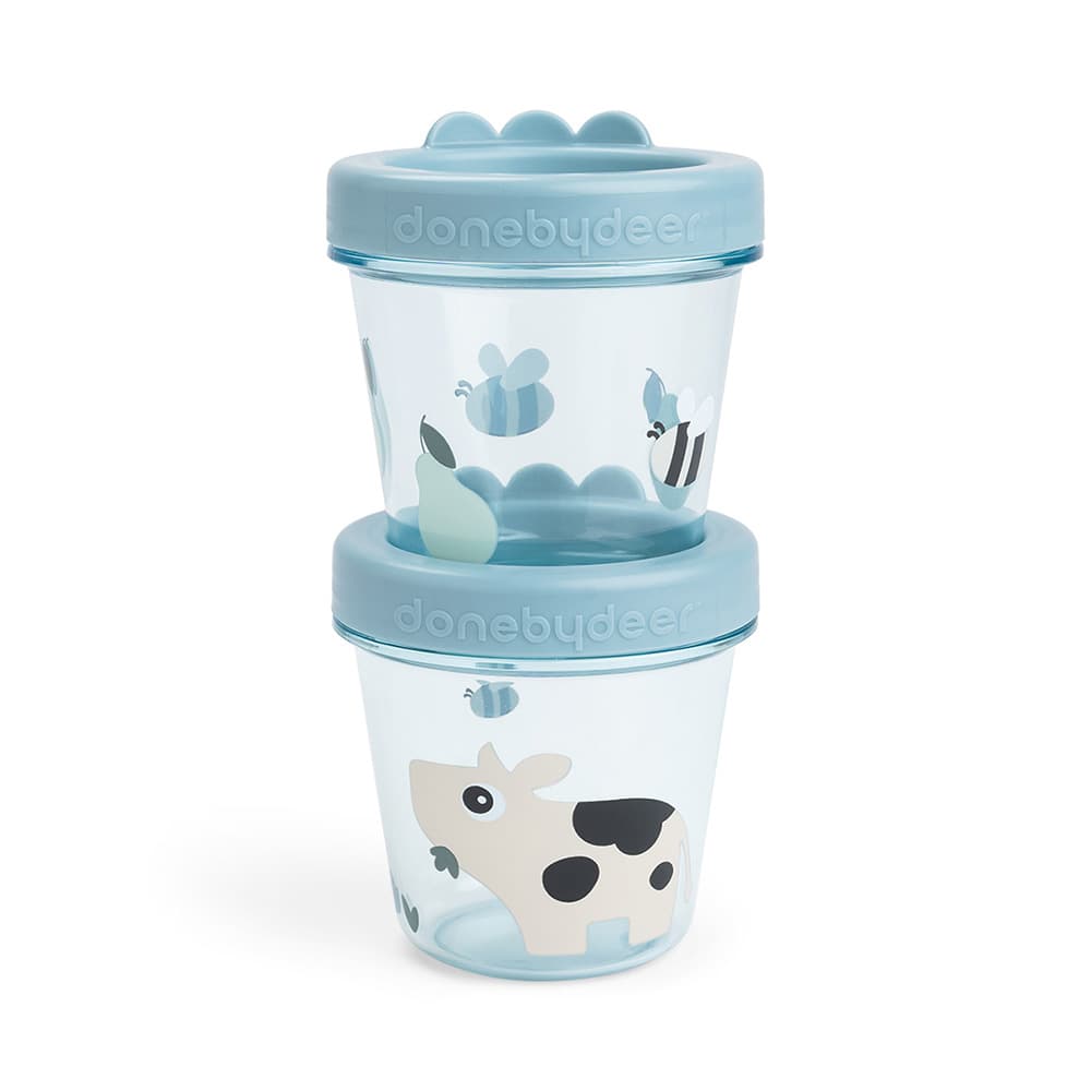 Done by Deer Baby oppbevaring av mat 2-pack Tiny farm Blue